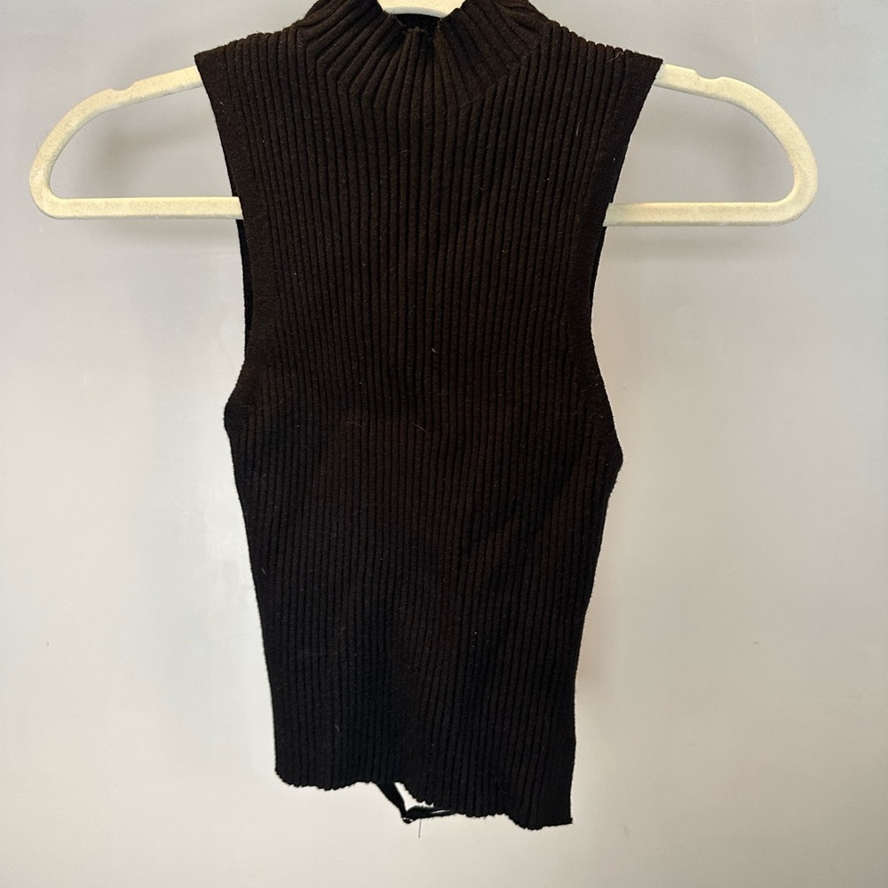 Sleeveless Black Ribbed Knit Top